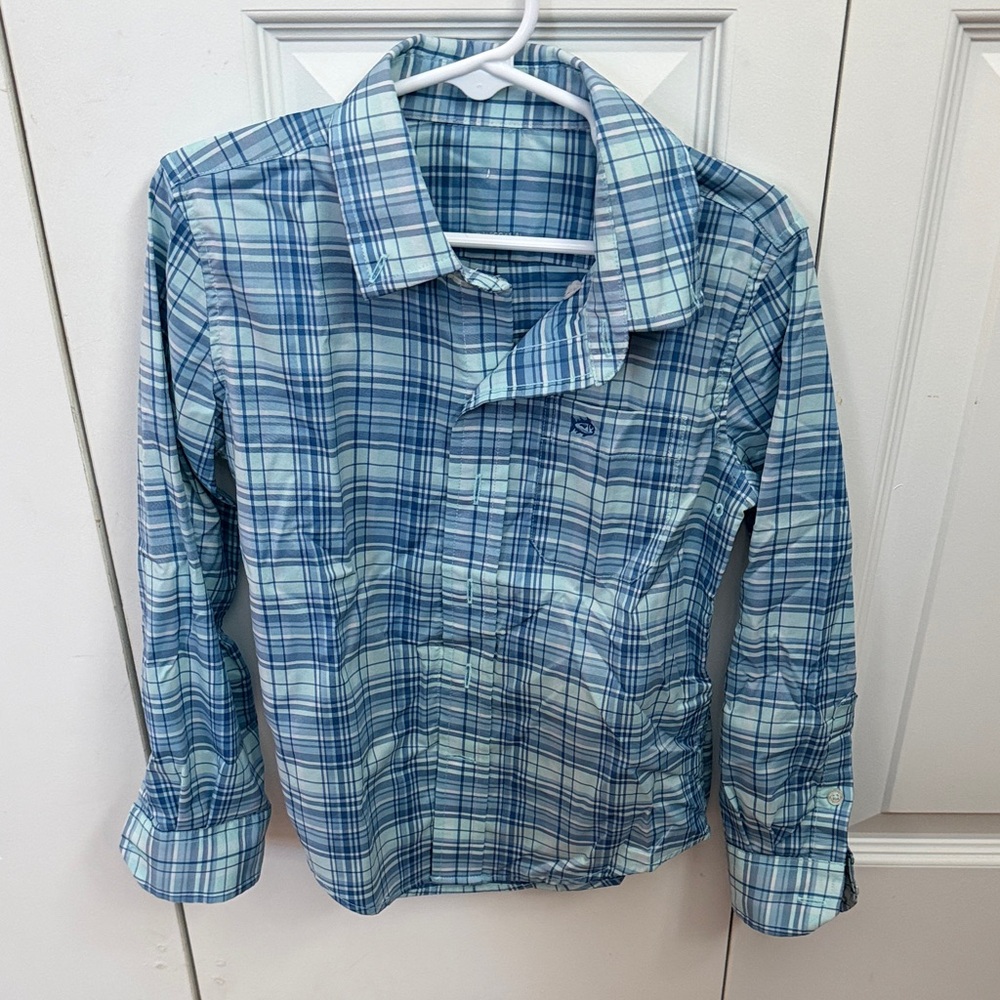 Southern Tide Kids Blue Plaid Button Down Shirt